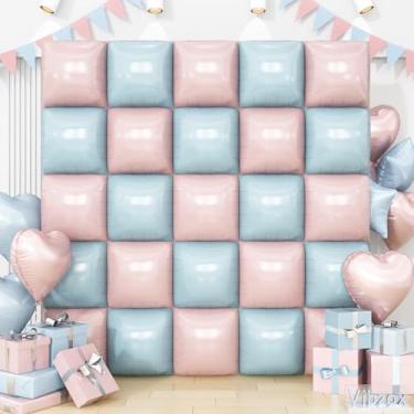 Imagem de Balões quadrados rosa e azul para parede, 25 peças dupla face pastel creme rosa azul balões túnel arco kit pano de fundo para meninos ou meninas decoração revelação de gênero festa de aniversário
