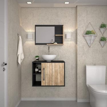 Imagem de Conjunto para Banheiro Gabinete com Cuba Redonda R30 e Espelheira Laura Preto ônix Carvalho