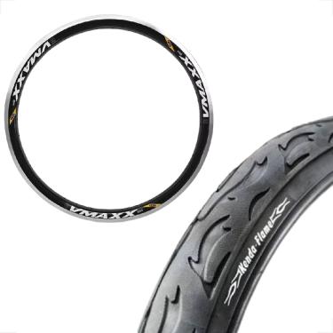 Imagem de Pneu Kenda Flame Aro 26 x 2.2.125 Balão Slick + Aro vzan Vmaxx Preto vbrake Montadinha freeride
