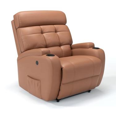 Imagem de Poltrona do Papai Reclinável elétrica bivolt em Couro Bovino - Modelo Florença Damie (Caramelo)