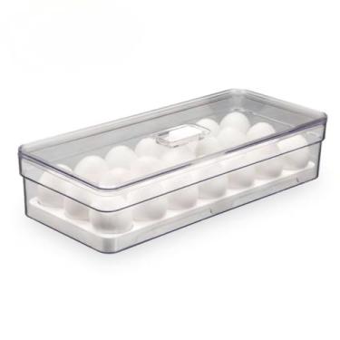 Imagem de Porta Ovos Organizador De Geladeira AcríLico Com Tampa E Respiro De Ar Bandeja(21 OVOS)