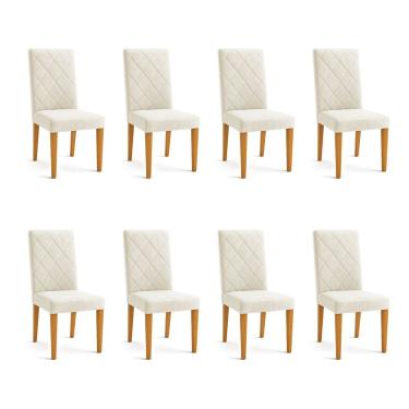 Imagem de Kit 08 Cadeiras de Jantar Estofada Siena Veludo Bege Pés Trapézio Castanho - Pallazio