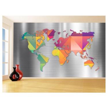 Imagem de Papel De Parede 3D Mapa Mundi Aço Escovado Metal 3,5M Nmu61 - Você Dec