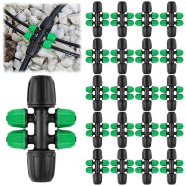 Imagem de 20 peças de conectores de T farpado bloqueado, Kalolary 5/40.6 cm a 1/10.2 cm kit de acessórios de irrigação por gotejamento 8/12 mm a 4/7 mm conector fêmea trava farpada 6 vias peças de irrigação