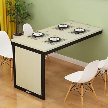 Imagem de Mesa De Mesa De Parede Suspensa, Mesa De Jantar Dobrável De Madeira Maciça, Mesa De Computador De Estação De Trabalho Hging Com Economia De Espaço Multifuncional, Teak Color + Black, 100*50cm/39*20in