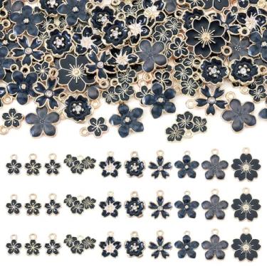 Imagem de FASHEWELRY 100 berloques de flores pretas esmaltadas a granel sortidas banhado a ouro pingente de verão mini pingentes de cereja para kit de fabricação de joias, pulseira, colar, brincos, chaveiro