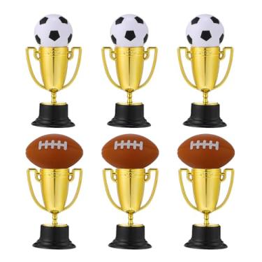 Imagem de Toyvian 6 Conjuntos De Mini De Troféu: Pequenos De Troféu De Plástico Dourado Com 3 Peças De Futebol E 3 Peças De Beisebol Topos De Bolo De Futebol Prêmios Para Festas De