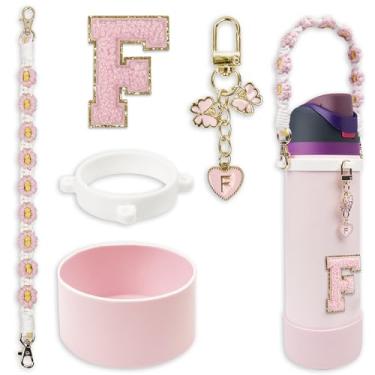 Imagem de Conjunto de monograma fofo de bota de silicone compatível com garrafa de água Owala 680 g - Acessórios perfeitos para Owala Tumbler, Owala Free Sip, Pink Owala, Black Owala, copo de café owala (rosa