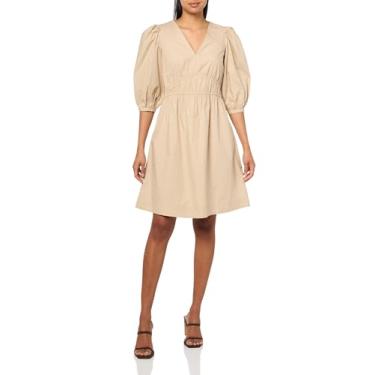 Imagem de BOSS Vestido feminino de algodão popeline com mangas balão, Areia macia, 36