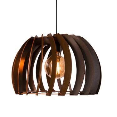 Imagem de Luminária Pendente Grande Redondo Aletado Madeira Rustico (café)