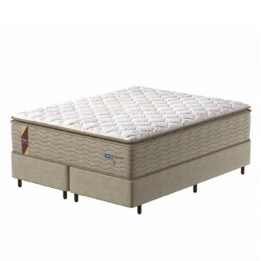 Imagem de Cama Box Colchão Casal Queen Molas Guarda Costas Max 158x198x78cm Bege