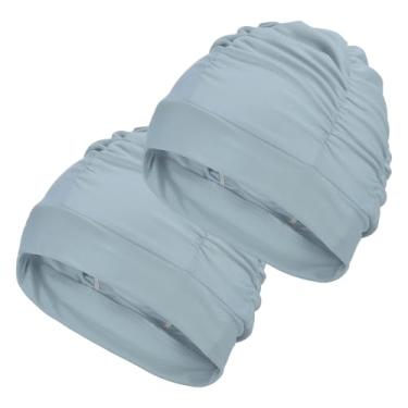 Imagem de YELARXI Touca de natação de tecido de poliéster touca de natação elástica, adequada para mulheres e homens, cabelos longos adultos (2 peças, cinza)