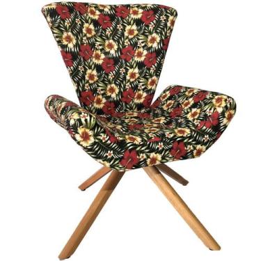 Imagem de Poltrona Elegance Base Giratória Ferro e Madeira Jacquard Floral Ibisc