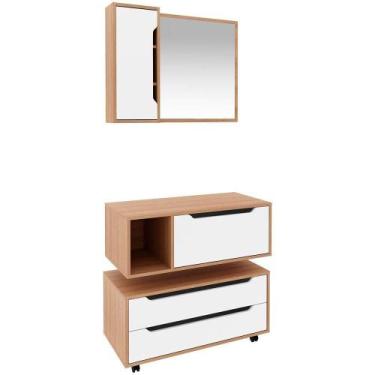 Imagem de Kit Gabinete Balcão E Espelheira De Banheiro 80 Cm Karina Amêndoa-bran