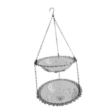 Imagem de Baoblaze Alimentador de pássaros para áreas externas, bebedouro suspenso para pássaros, prato com dupla camada, alimentador de pássaros para jardim, e, Cinza