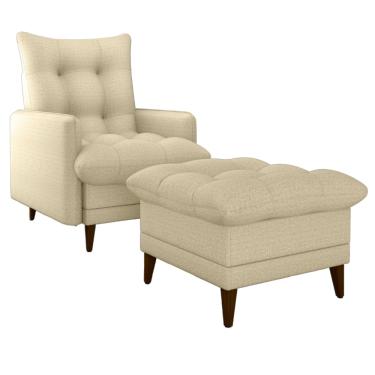 Imagem de Poltrona De Amamentaçao E Puff Montreal Linho Vancouver Palha Milani Store