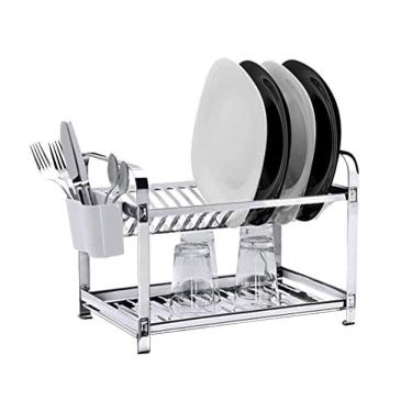 Imagem de Escorredor Aço Inox De 16 Pratos Porta Talher Em Pp.