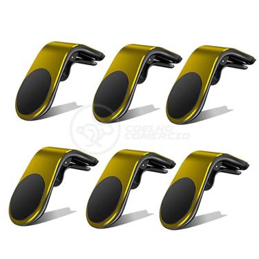 Imagem de Kit 6 Suporte Adaptador Magnético Veicular Universal Clip Car Holder De Carro Tipo L  - Dourado
