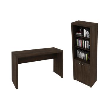 Imagem de Escritório com Mesa para Computador Simples Gavetas Com Armário Pareteleira 2 Portas Rústico - FdECOR