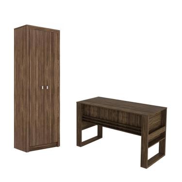 Imagem de Escritório com Mesa para Computador Simples Com Armário 2 Portas Nogal - FdECOR