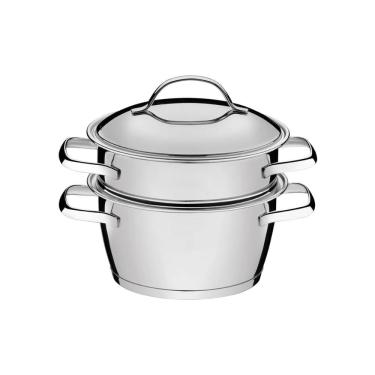Imagem de Cuscuzeira Tramontina Allegra 16 cm em Aço Inox com Fundo Triplo 2 Peças