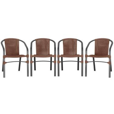 Imagem de 04 Cadeiras Floripa Alumínio Pintura Preta Trama Marrom