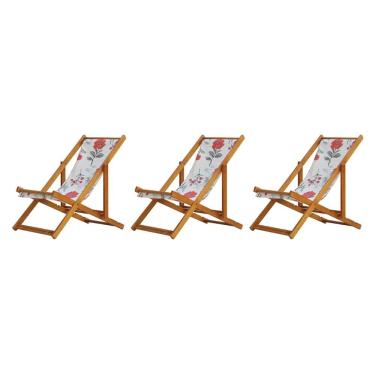 Imagem de Kit 3 Cadeiras Espreguiçadeira Preguiçosa Dobrável Sem Braço Mel