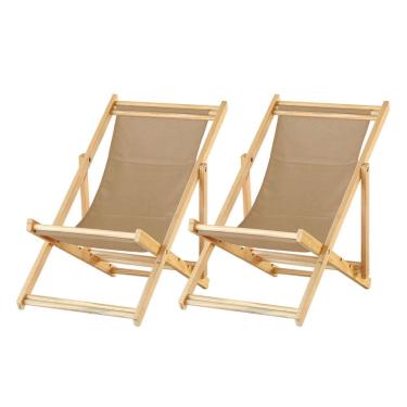 Imagem de Kit 2 Espreguiçadeiras Preguiçosa Dobrável sem Braço Madeira Maciça com Tecido Colorido