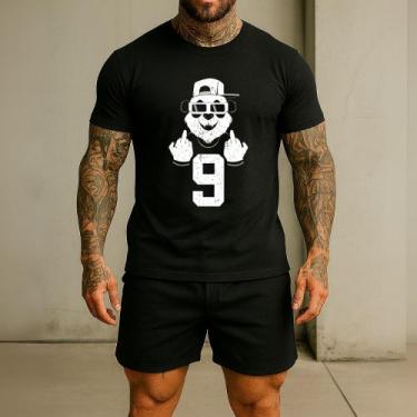 Imagem de Camiseta Masculina Ref 247 Urso 9 Dedo Blusa Estampada Manga Curta Alg