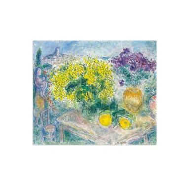 Imagem de LXURY Impressão em tela de arte de parede abstrata - Pintura de arte Chgall - Reproduções de imagens em tela famosas - Buquê de Mimosas - Pôster de decoração de parede 30 x 35 cm 12 x 14 polegadas