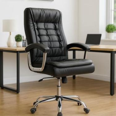 Imagem de Cadeira De Escritório Presidente Couro Big Office Monique Com 42 Molas Ensacadas Pillow Top No Assento Luxo (Preto)