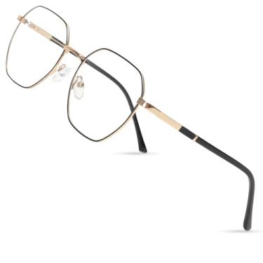 Imagem de Saraudy Óculos de lente transparente para homens, armação leve para homens, óculos sem grau, lentes substituíveis, Octógono preto dourado, 54mm