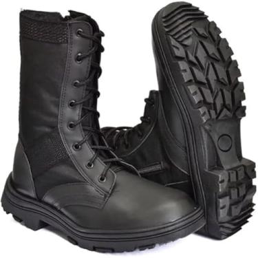 Imagem de Bota Coturno Militar Masculino Cano Alto Couro Tática Combate Adventure Antiderrapante Segurança (Preto, BR, Adulto, Numérico, 40)