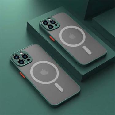 Imagem de Capa fosca para iPhone 15, 14, 13, 12, 11 Pro Max Plus, com carregamento magnético sem fio e acessório de proteção macia, verde escuro, para iPhone 14 Pro Max