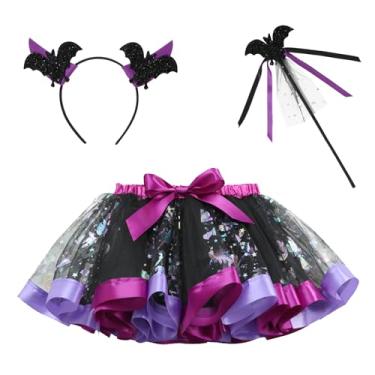 Imagem de Happy Cherry Conjunto de saia tutu de bruxa para meninas com faixa de cabelo e varinha, 3 peças, roupas de Halloween 3-8 anos, Roxo 2, 6-8 Anos