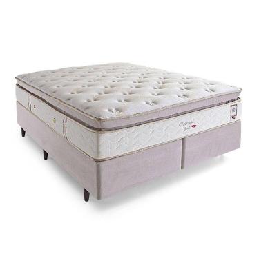 Imagem de Cama Box Suede Queen, Molas Ensacadas Herval Channel Bambu, 72x158x198 cm, Branco e Bege