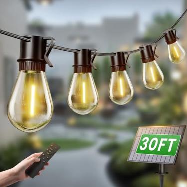 Imagem de Torkase Luzes De Corda Solares Para Exterior, Luzes De Pátio Led S14 À Prova D'Água De 30 Pés Com 13 Lâmpadas Inquebráveis, Recarregáveis Por Usb, Branco Quente De 2200K, Economia De Energia Para Pe