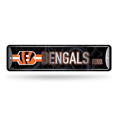 Imagem de Rico Industries Placa de rua de metal NFL Cincinnati Bengals (10 cm x 38 cm) - Ótima para decoração de casa, quarto, caverna masculina