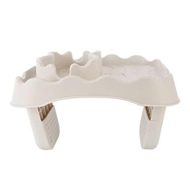 Imagem de ZJchao Bandeja de Mesa de Hidromassagem Caddy de Bebida Não Deslizante Com 2 Porta -xícara e Grande área de Armazenamento para Acessórios de Banheira de Spa na Banheira (Bege)
