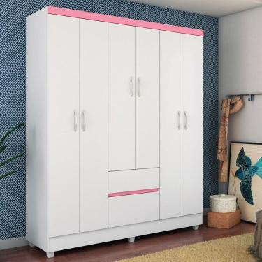 Imagem de Guarda-roupa Infantil 6 Portas Nuvem Branco/Rosa