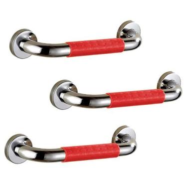 Imagem de Barra de Apoio Inox 40cm Suporte Antiderrapante Kit 3 uni Idoso Crianç