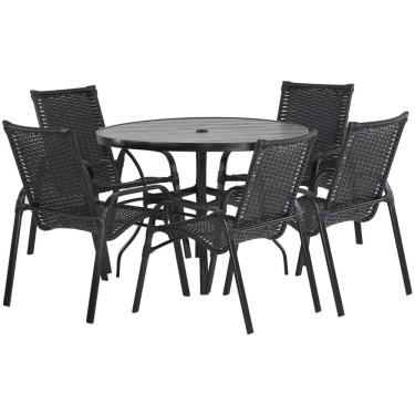 Imagem de 5 Cadeiras E Mesa100cm Tampo Ripado Alumínio Piscina Jardim para Àrea Piscina e Jardim