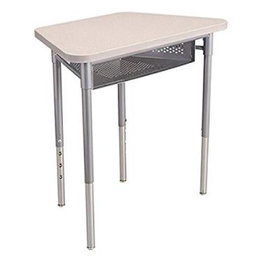 Imagem de Mesa colaborativa de trapézio Leargitech com caixa de metal perfurado, cinza, LNT-INM1036BBGS (pacote com 2)