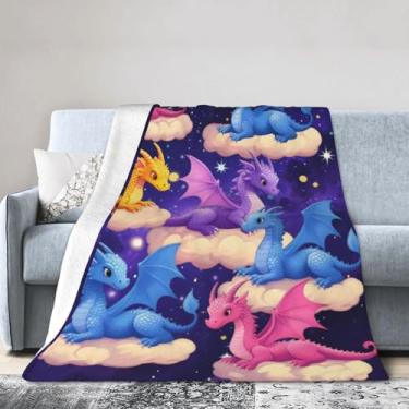 Imagem de Cobertor de dragão - Cobertores de lã de pelúcia macia - Presentes aconchegantes engraçados de dragão de pelúcia para meninas, meninos, crianças e mulheres, 101 x 127 cm