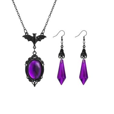 Imagem de Atiptu Colar de morcego gótico feminino Stardust Crystal Cameo Neckalce Halloween Bat Crystal Pendant Colares Punk Rock Witch Acessórios de fantasia gótica, Normal Large, Metal, Sem Pedra Preciosa