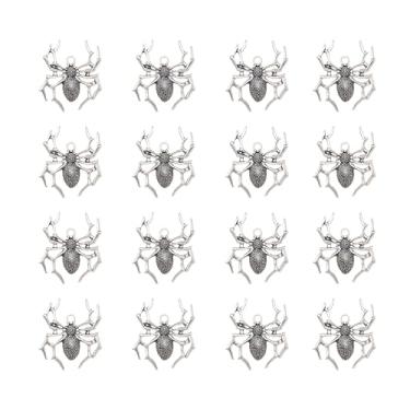 Imagem de Ruwado 20 pingentes de aranha 3,5 x 3 cm de metal grandes fofos pingentes vintage para fabricação de joias de Halloween, colar, pulseiras, brincos, chaveiro, scrapbook, suprimentos de Natal (prata
