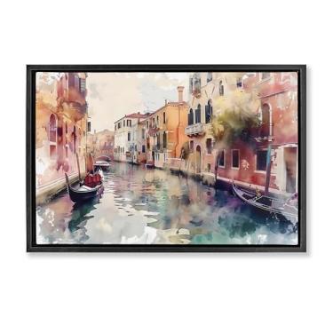 Imagem de Stupell Industries Canal de Veneza Estilo Aquarela Preto Emoldurado Tela Flutuante Design de Arte de Parede por LSR Creative Studio, 17 x 25