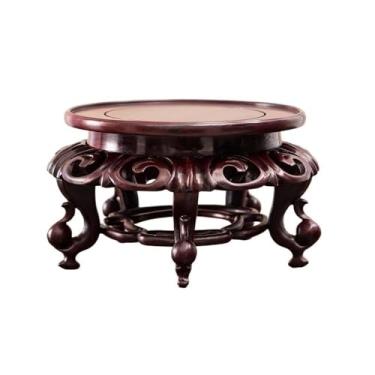 Imagem de ZzleoyuUUs-12 Base de suporte de exibição ornamentos de base redonda esculpida em mogno, com perna para vaso doméstico, suporte de exibição de aquário para decoração (pequeno)