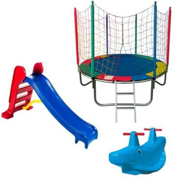 Imagem de Pula Pula Infantil 1,83m Cama Elastica Com Escorregador e Gangorra - R