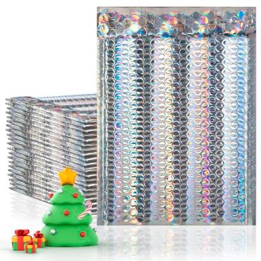 Imagem de Envelopes de bolhas de suprimento AMZ. Envelopes acolchoados da Amiff. Envelopes de almofada holográfica Glamour. Retire a película e vede. Metálico. Envio, Embalagem, Embalagem, Holographic, 7" x 11" / 10 Pack